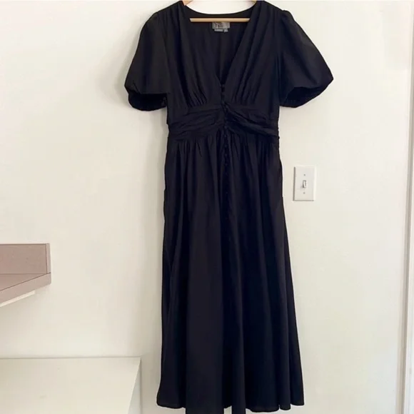 NWOT Anthropologie Katerina Button-Front Midi Dress Black - Picture 4 of 8